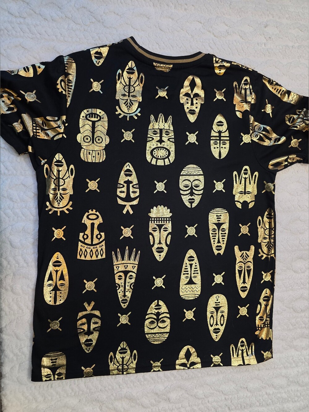 DRLL Clothing Co Black Metallic Gold Mask Print T-Shirt Size M